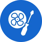 Blue circle with fan and screwdriver